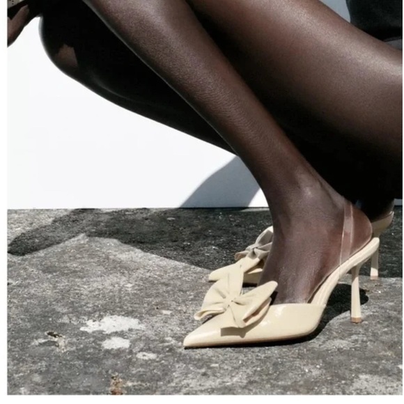 NWT Zara Woman Cream White Slingback Bow Heels Shoes Size 6,5 and 8. - Picture 6 of 9